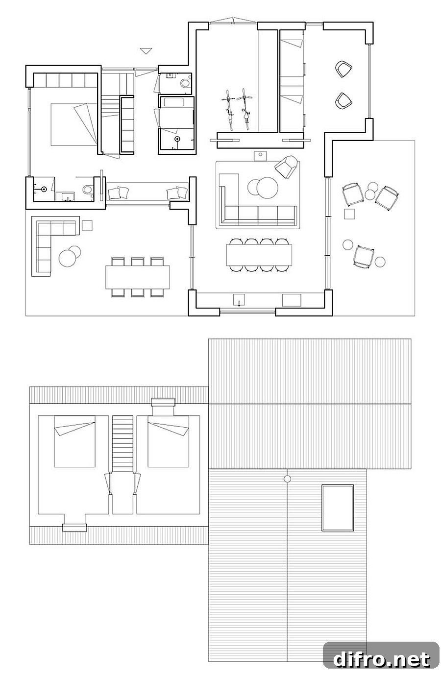 Floor plan of Villa Tonden showing the arrangement of the three cabin units