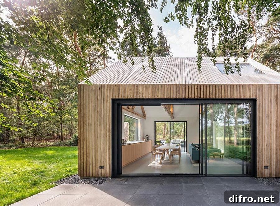 Sliding glass doors connecting interior and exterior views