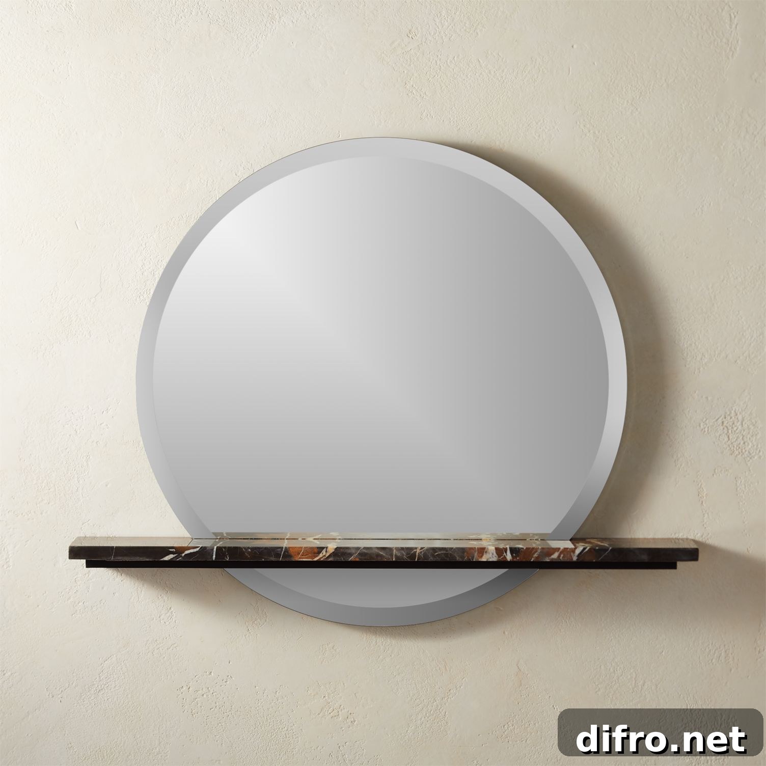 Round mirror with marble shelf
