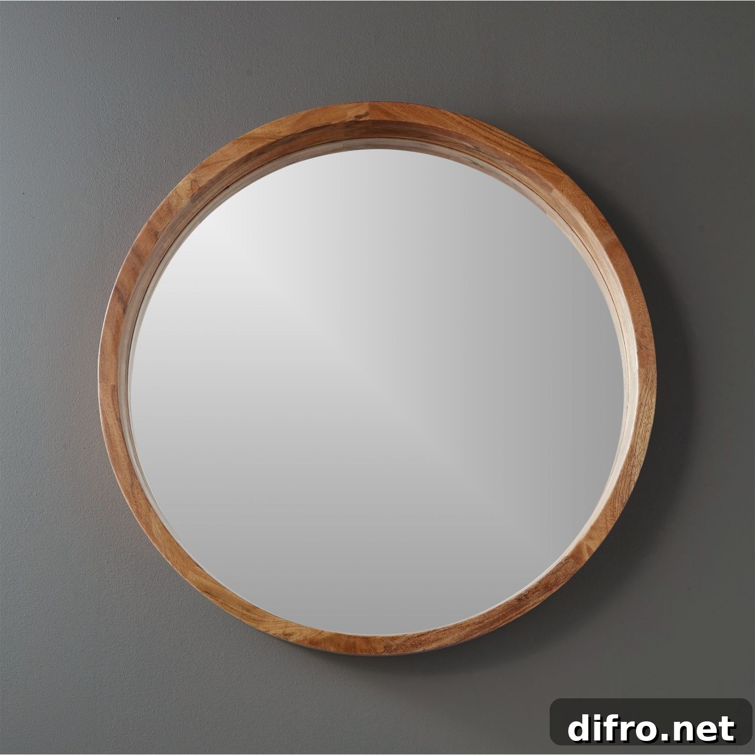 Round acacia wood mirror