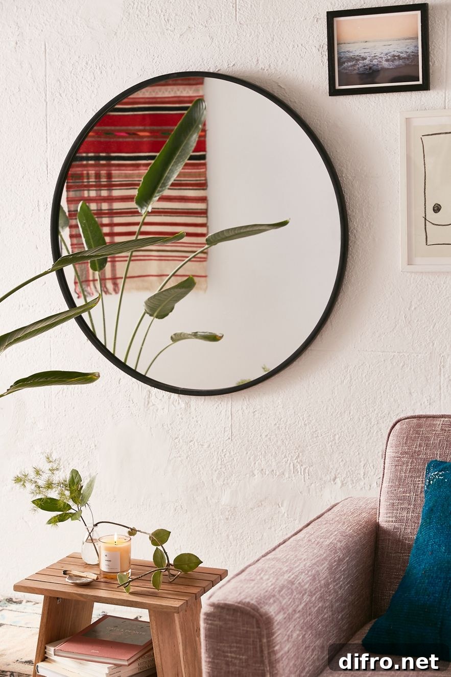 Oversized circular mirror with black trim