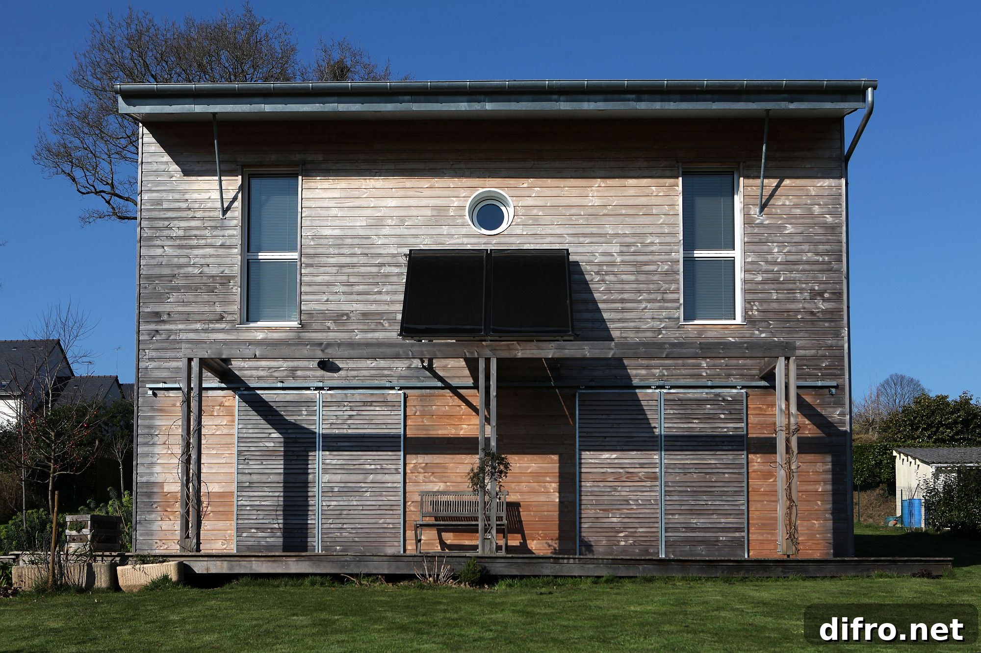 Wooden exterior of the sustainable French house