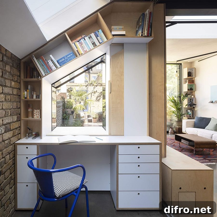 Home workspace with slanted shelves