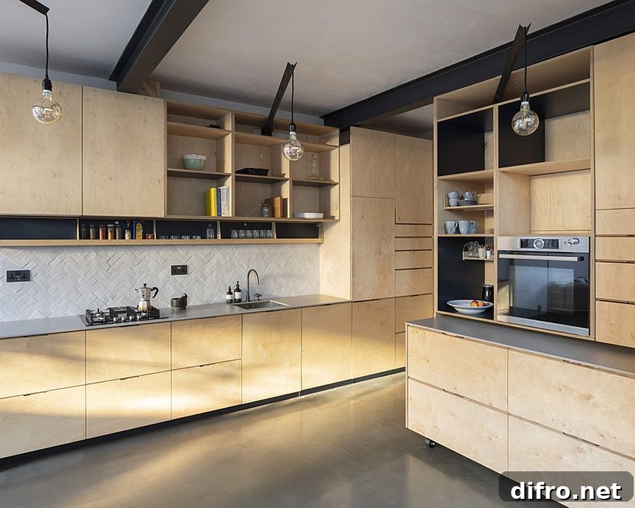 Custom birch-ply kitchen furniture