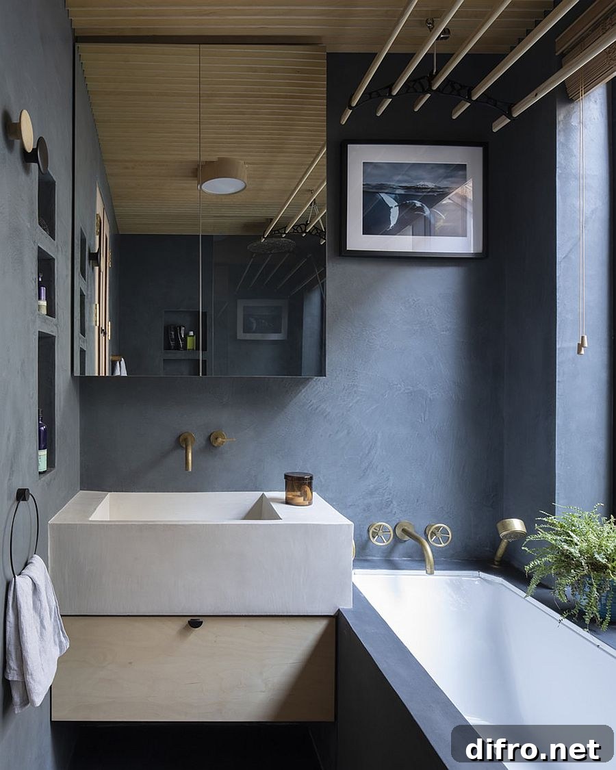 Modern bathroom in wood and gray