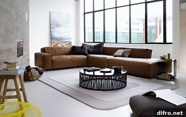 Rolf Benz MIO leather corner sofa - angled view