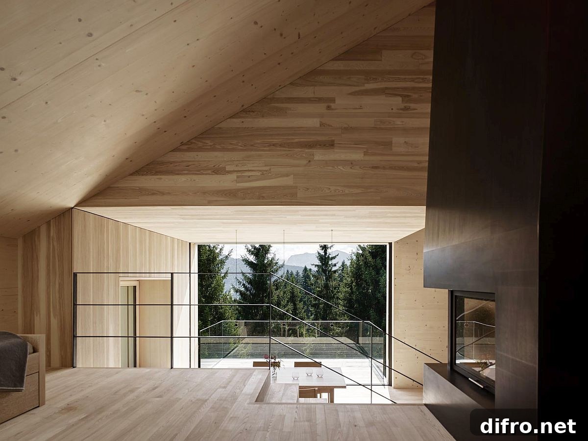 Split-level living area of the holiday home with sweeping landscape views