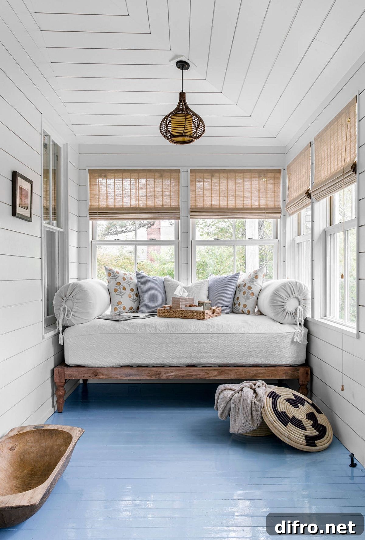 Blue painted bedroom floor