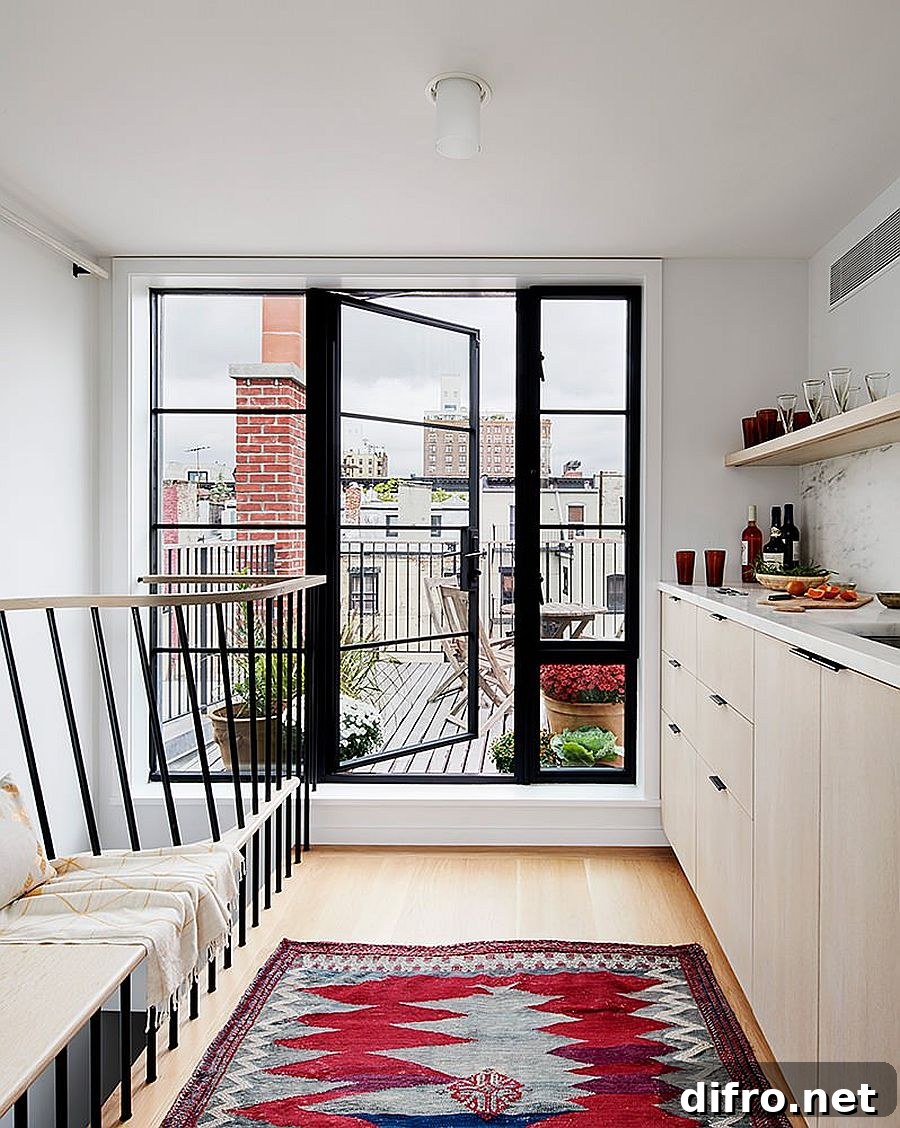 White kitchen with red rug