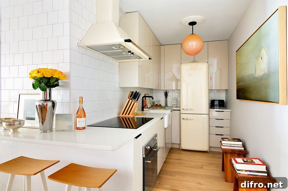 Midtown apartment kitchen with shelving