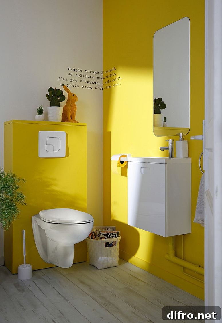 Balanced use of yellow in a contemporary powder room