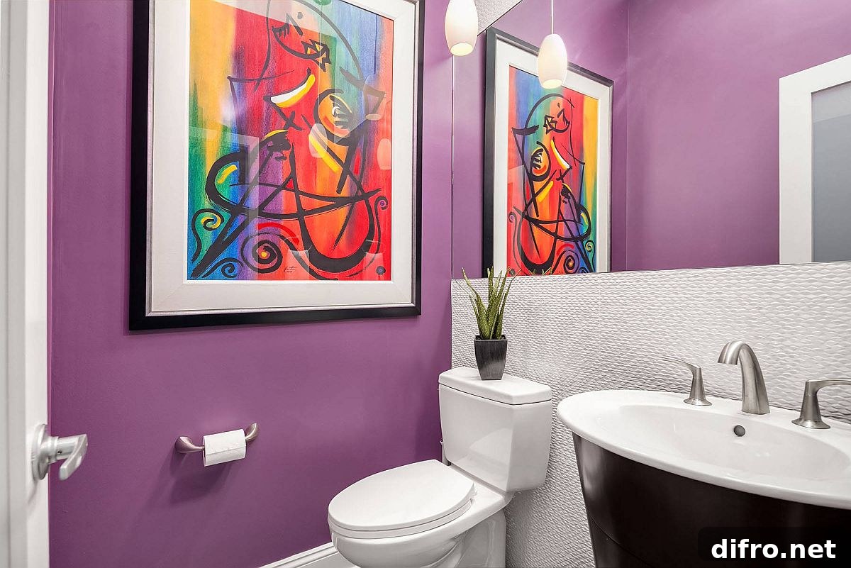 Impactful purple walls in a powder room