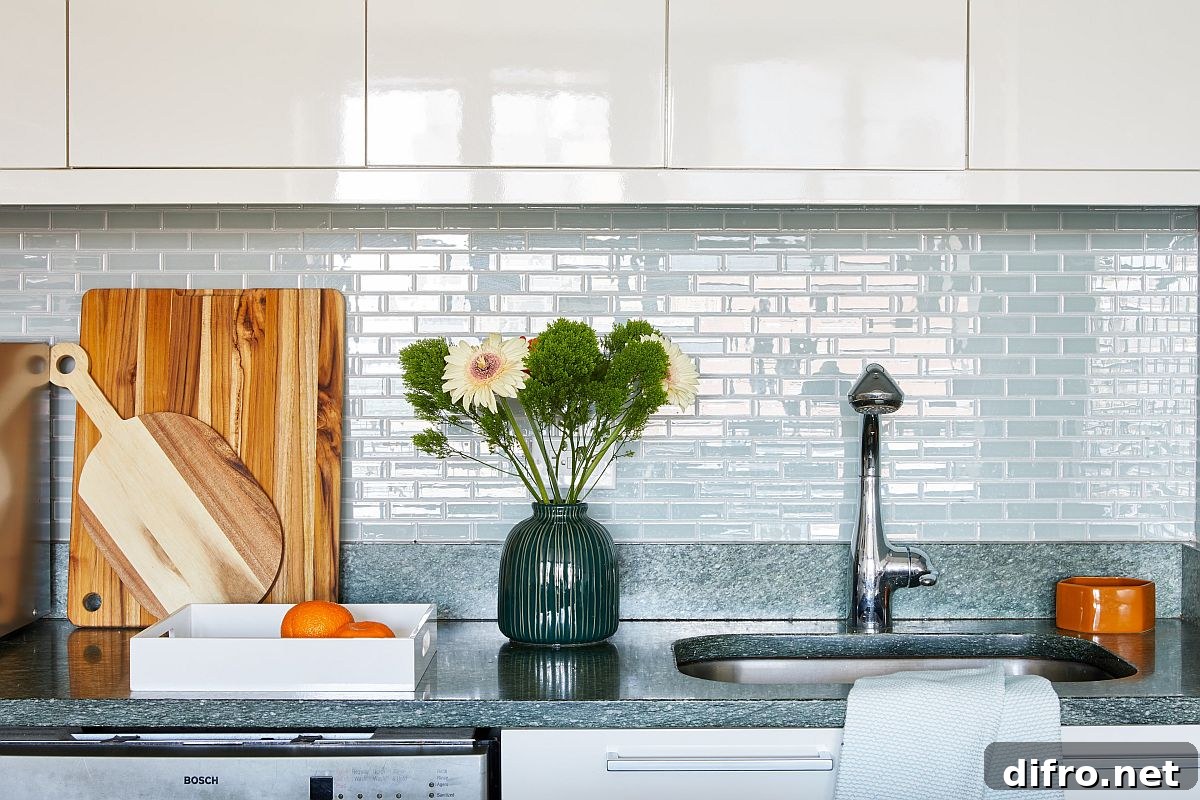 Modern kitchen with subway-tiled backsplash