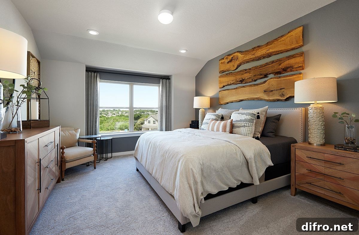 Gray accent wall enhanced with natural wood strips