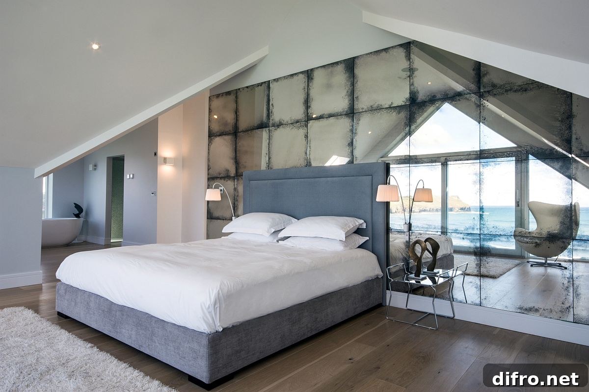 Imaginative gray accent wall in a bluish-gray room