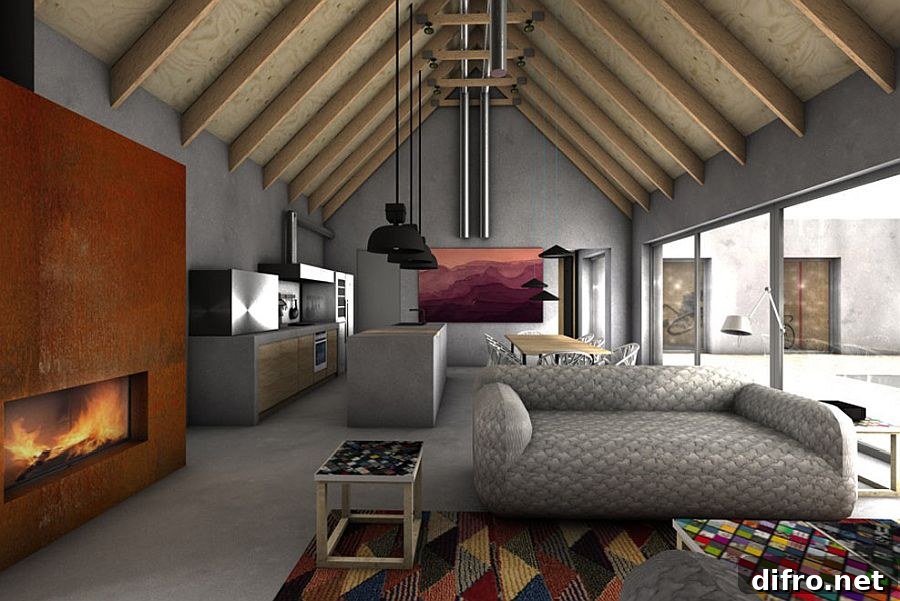 Light-filled living area with sports-centered theme