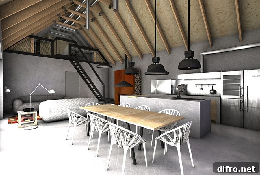 Open plan living, dining and kitchen