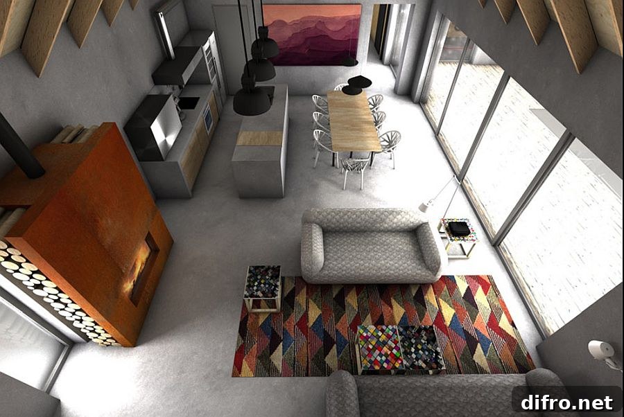 Aerial view of the open plan living area