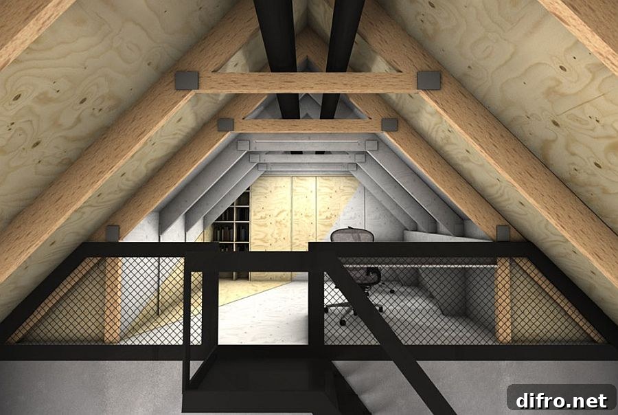 Attic workstation with shelving