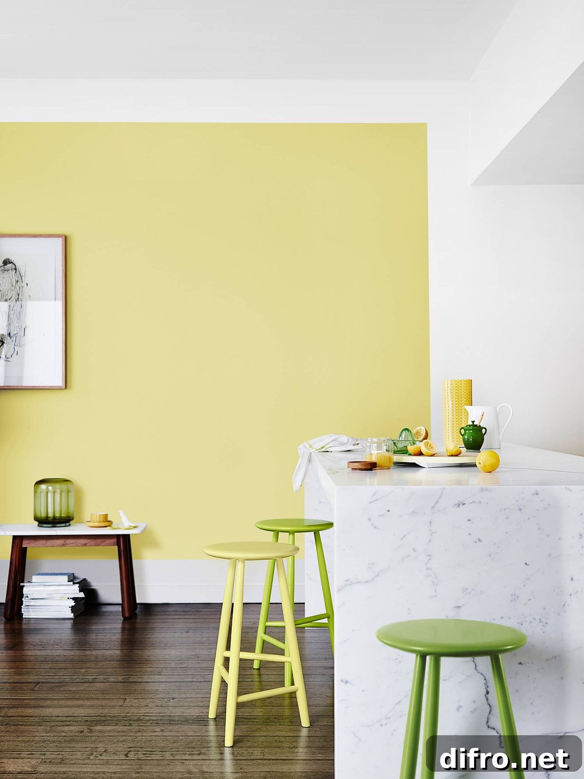 Contemporary kitchen with yellow and green accents