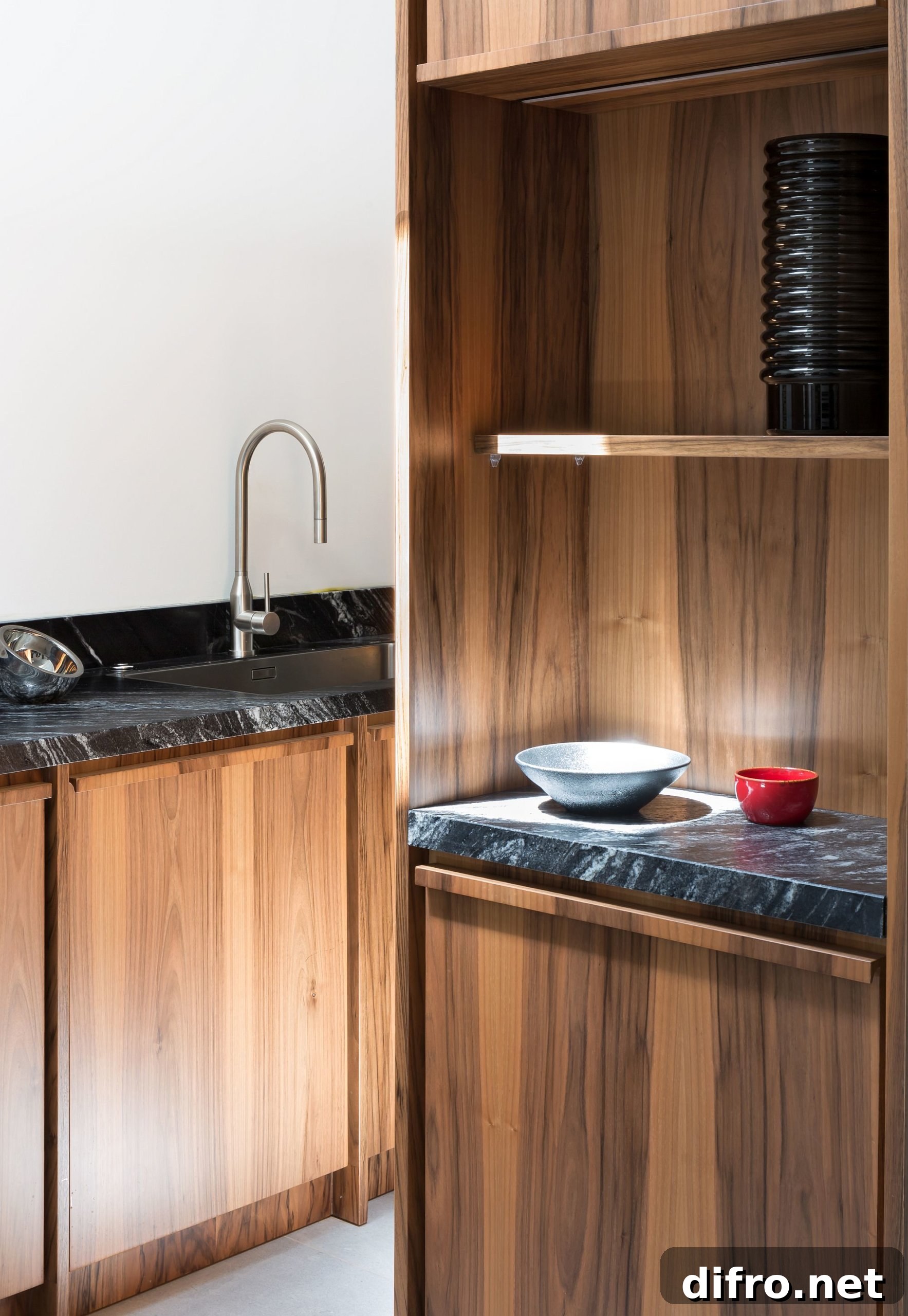 Natural black granite worktops with wooden cabinets