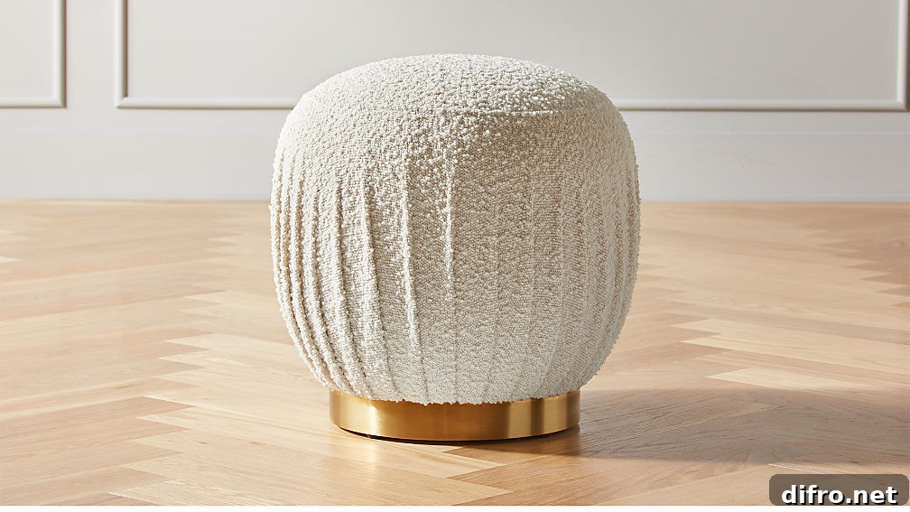 Pleated boucle ottoman stool