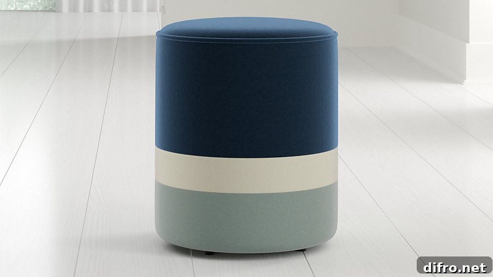 Striped cylinder upholstered stool