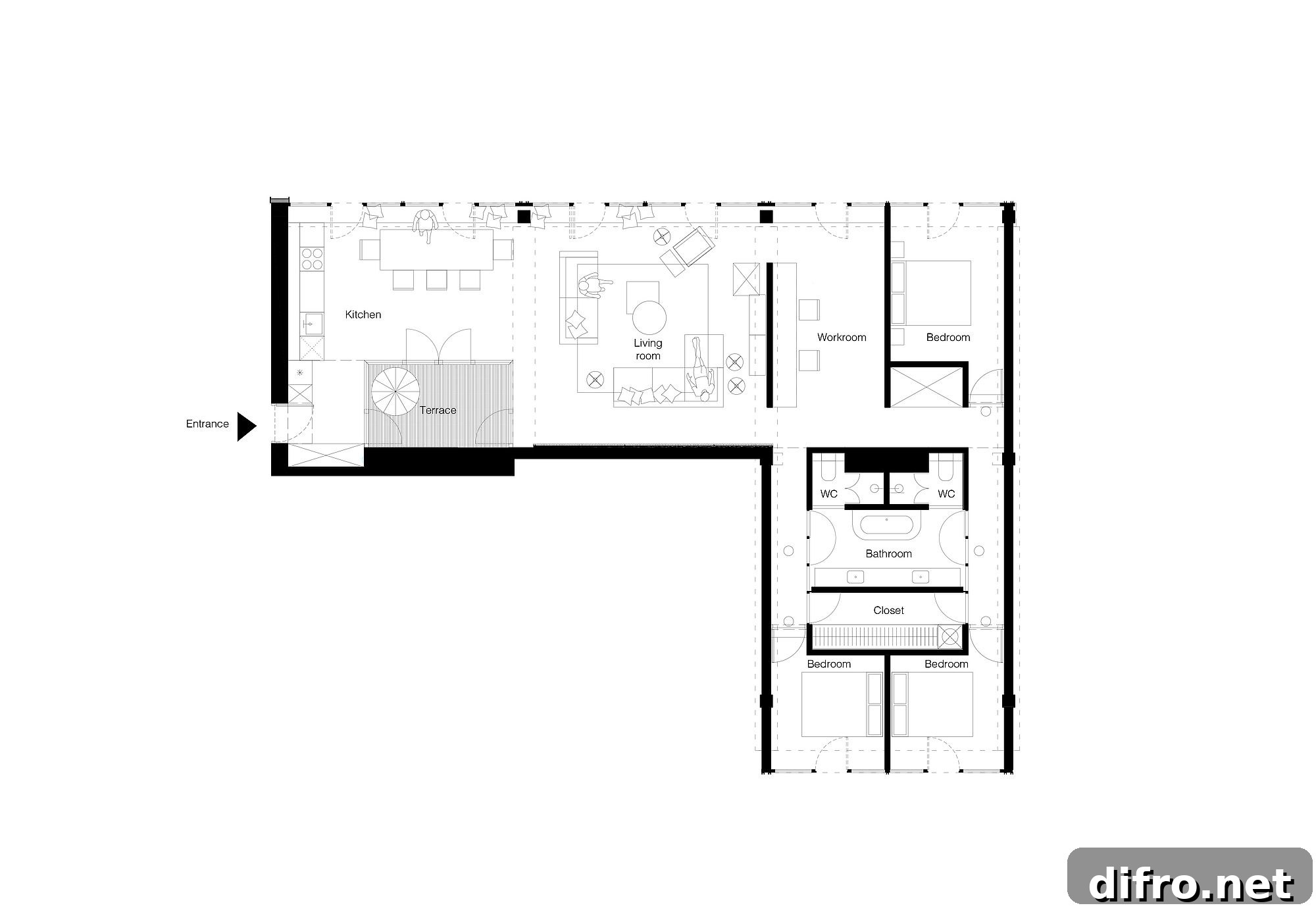 Floor plan of the apartment that was formerly a warehouse