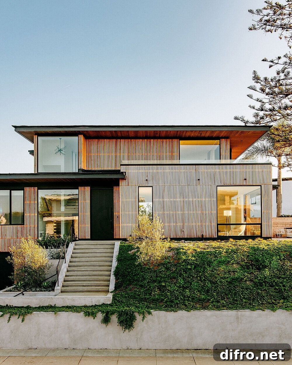Cedar-clad exterior of a coastal residence