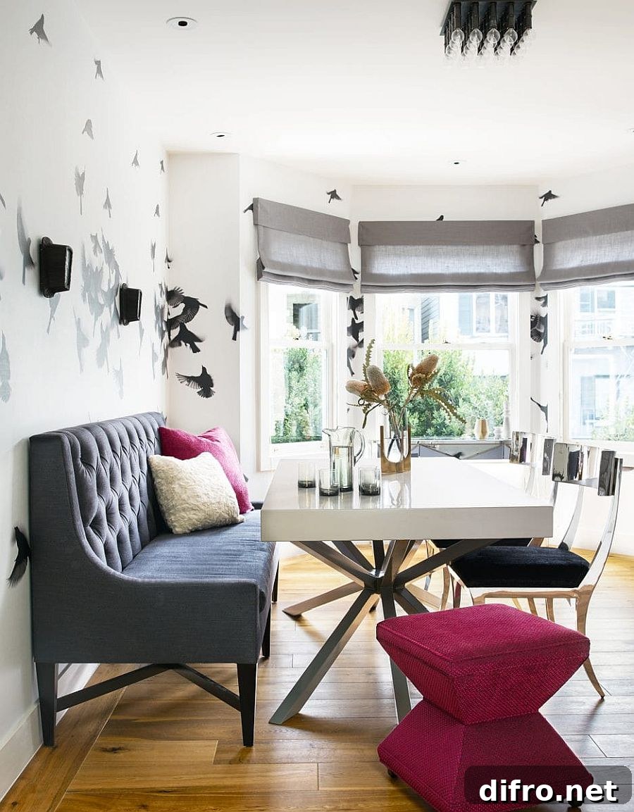 Banquette seating with slim chairs for a social zone