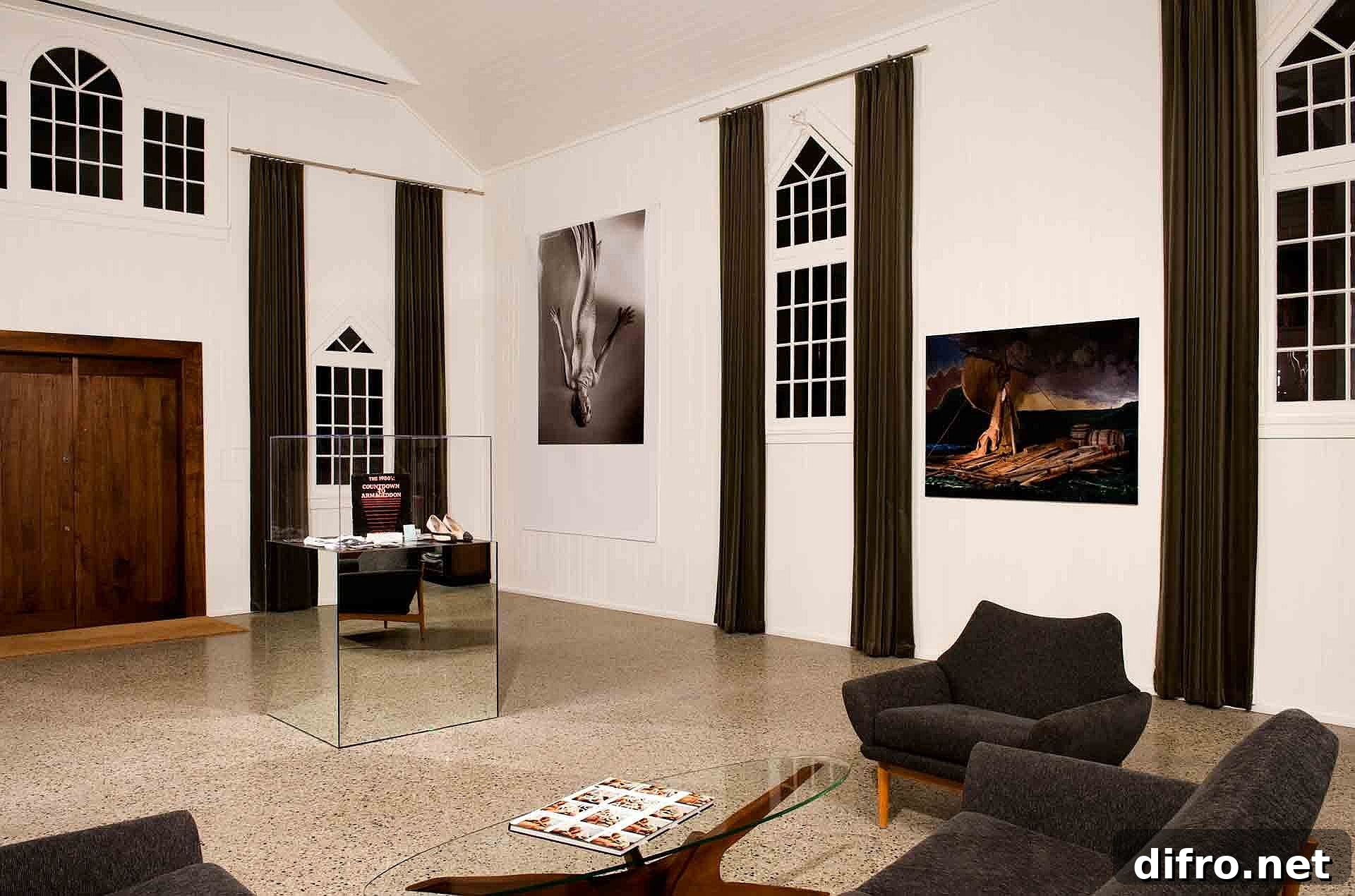 Open plan living area with modest decor and smart design
