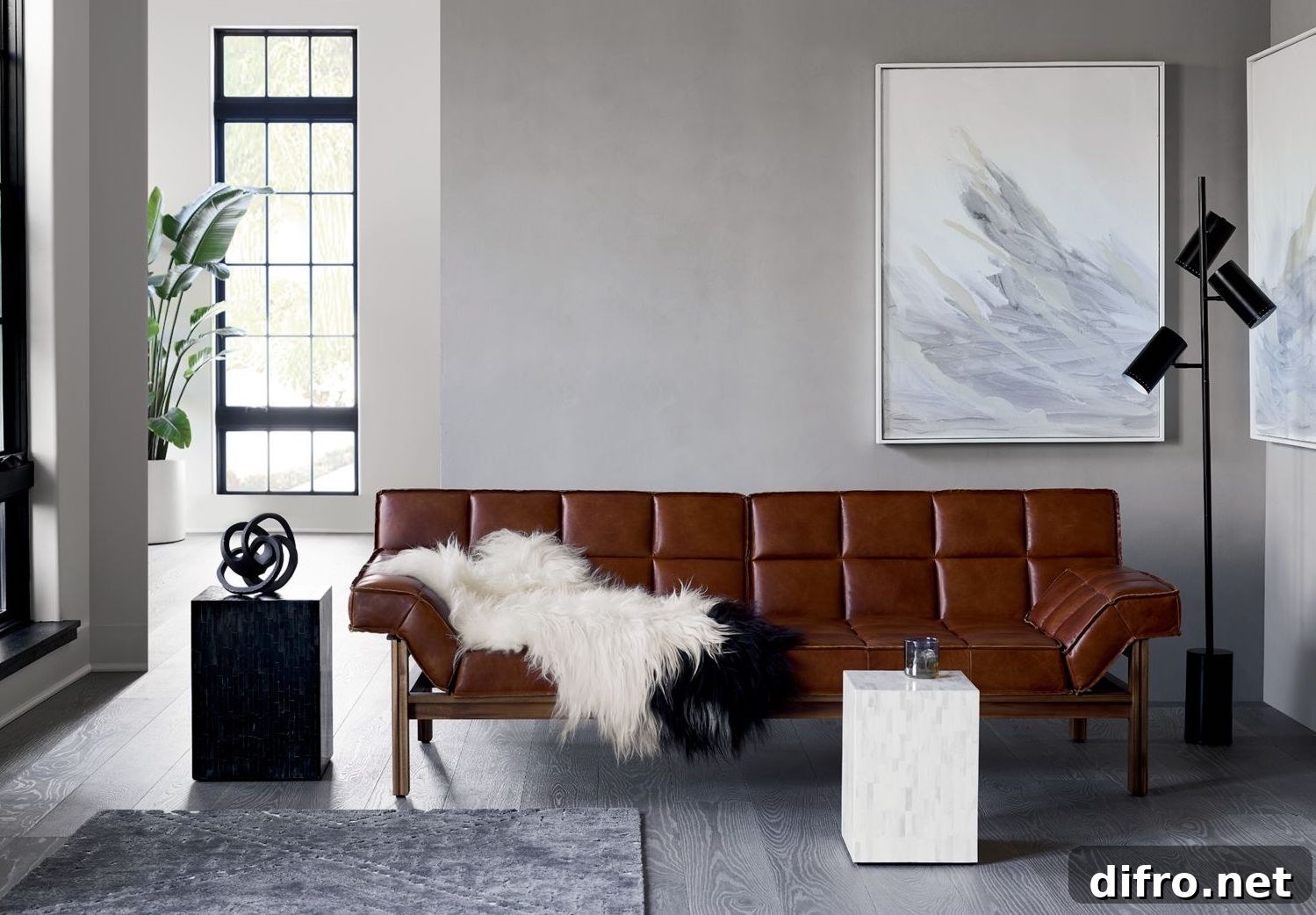 Black knot sculpture in a modern living room