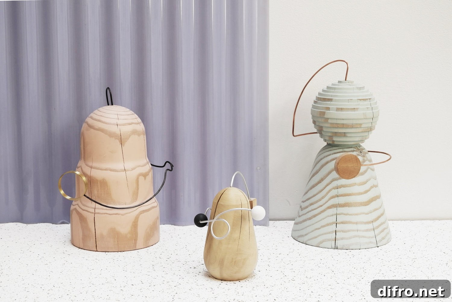 Wood, brass, and copper sculptures