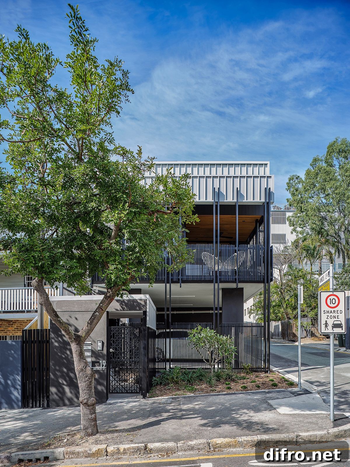 Contemporary homes viewed from across the street