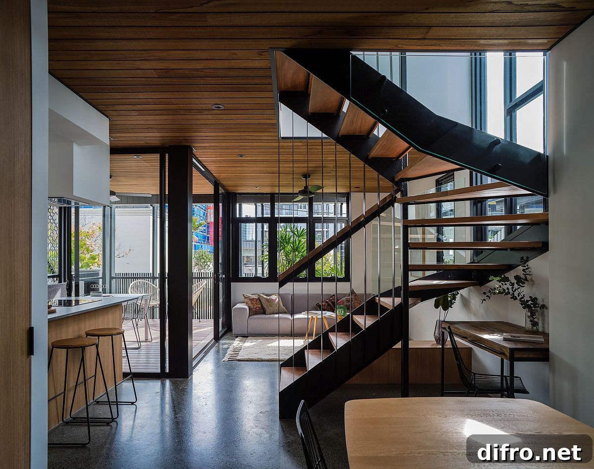 Upper levels with living areas and bedrooms