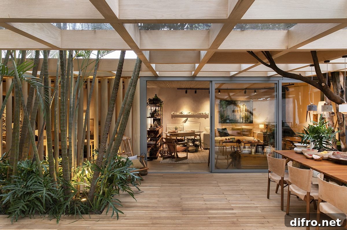 Forest House exterior wrapped in wood and greenery