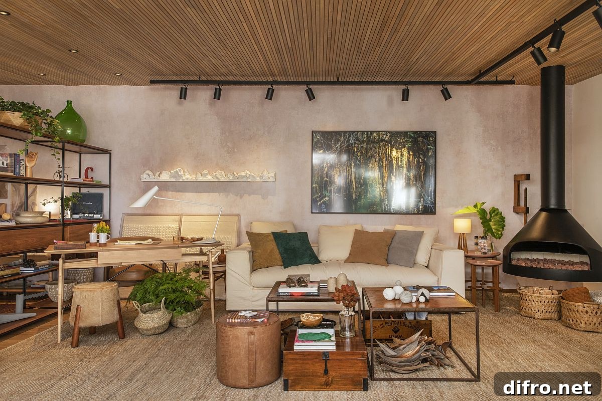 Interior with natural finishes and curated décor