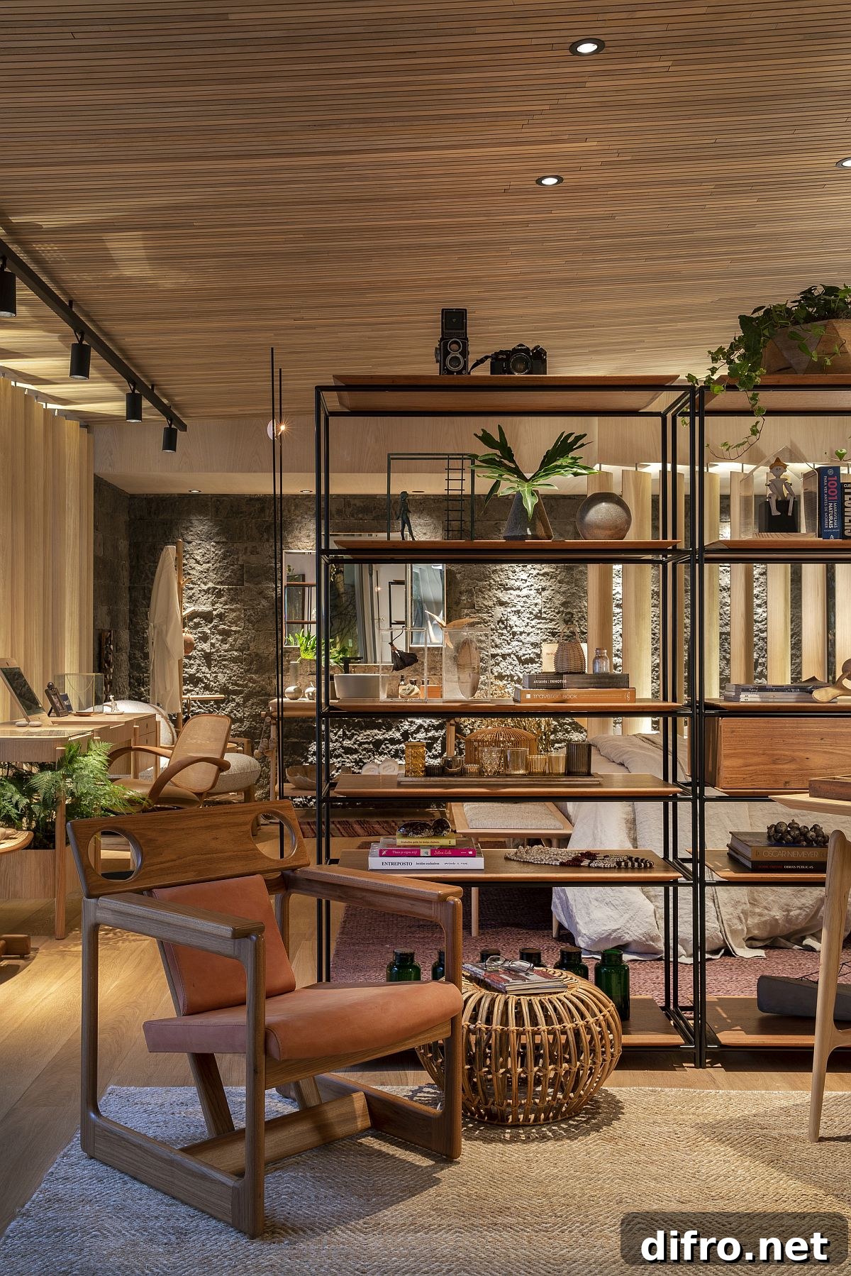 Custom shelves and wooden partitions