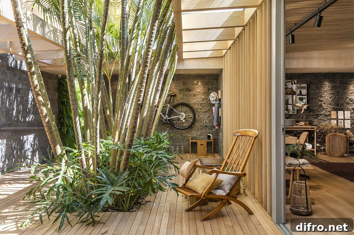 Greenery next to the deck brings in natural light