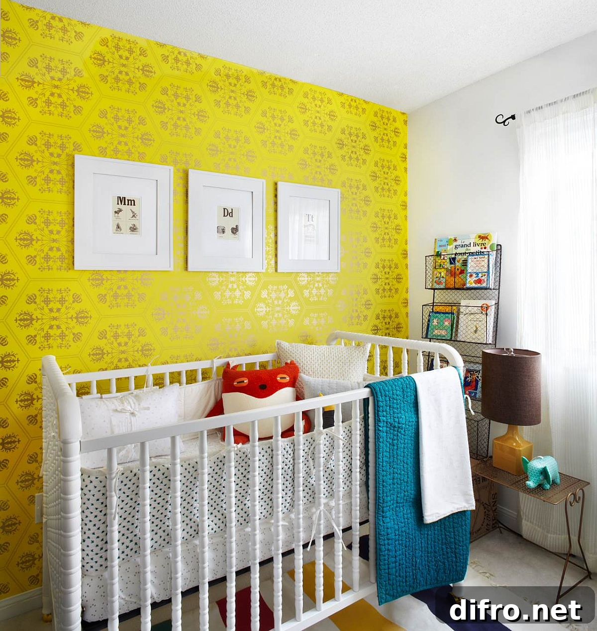 Yellow wallpaper with chic pattern for contemporary nursery