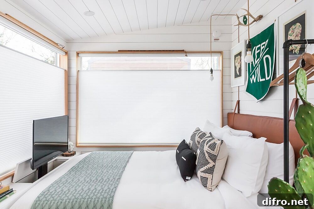 Hidden TV in tiny bedroom