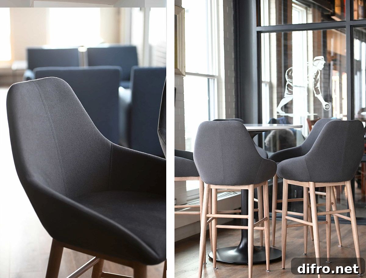 Comfortable gray bar chairs in the lounge