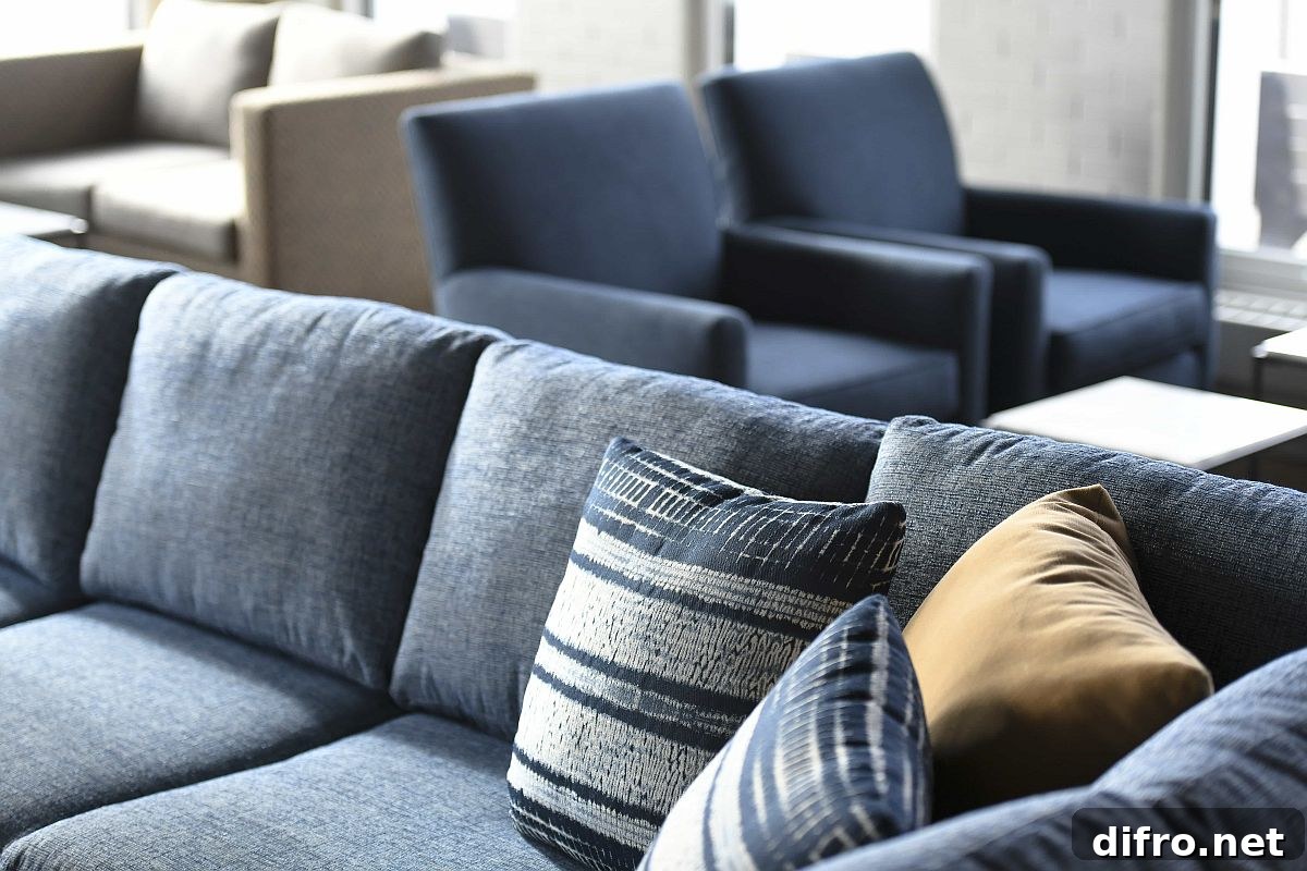 Luxurious blue sofas and club chairs