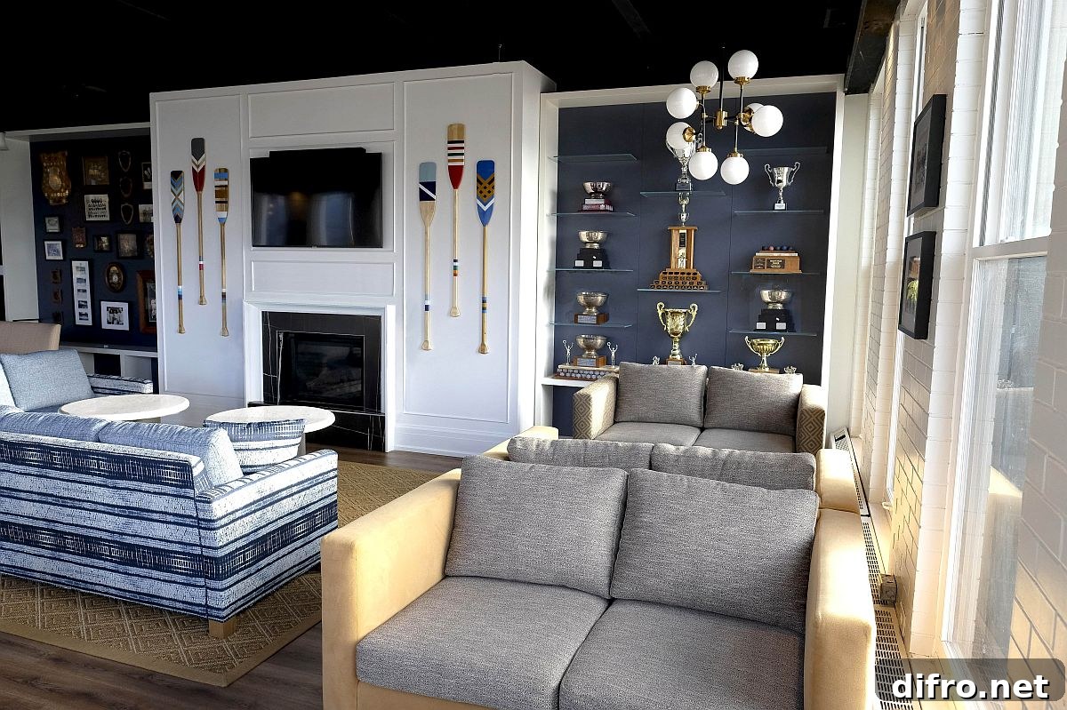 Nautical-themed interior of the lounge