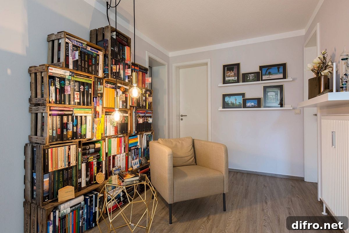 Bookshelf made of repurposed wooden crates