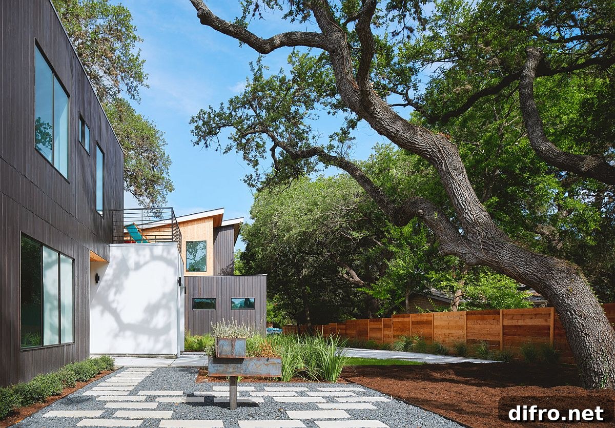 Heritage trees on the lot have been left undisturbed during the building of the ADU
