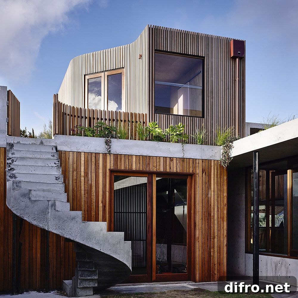 Spiral staircase to rooftop gardens