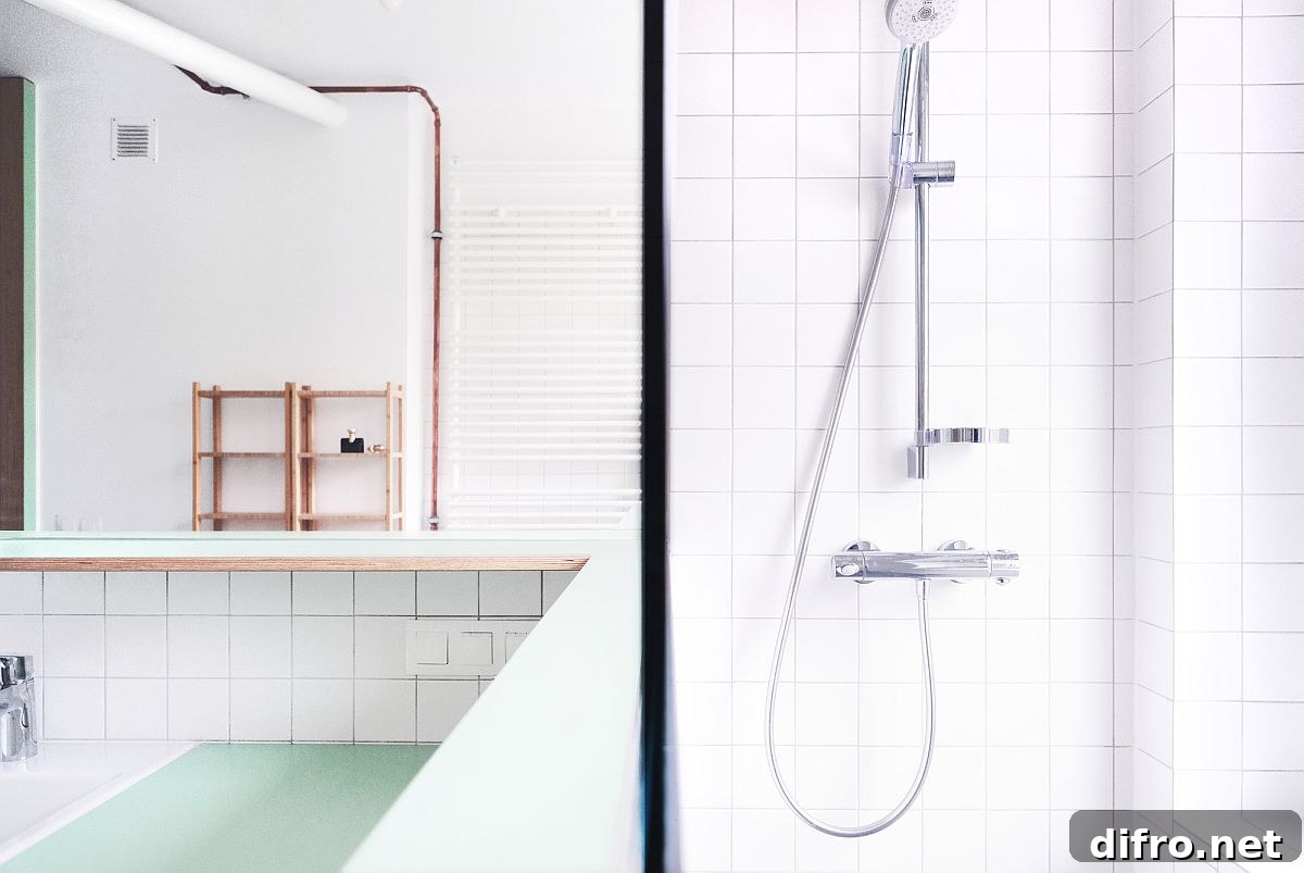 Light-filled apartment with exposed copper pipes