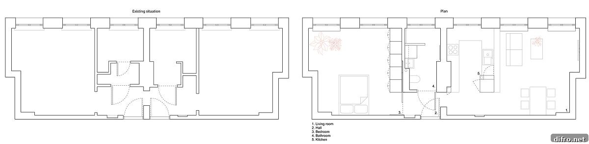 Before and after floor plan