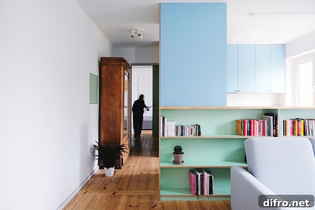 Narrow entry of renovated 50s apartment in Poznan